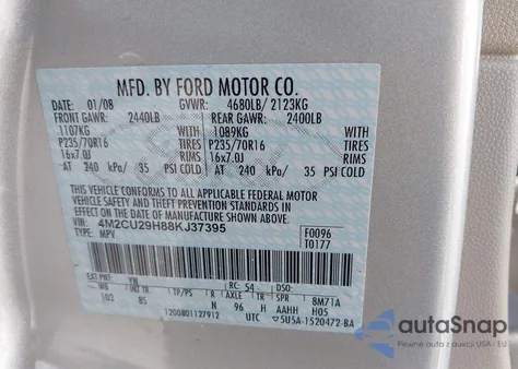 2008 Mercury Mariner Hybrid из США, поврежденный, VIN 4M2CU29H88KJ37395